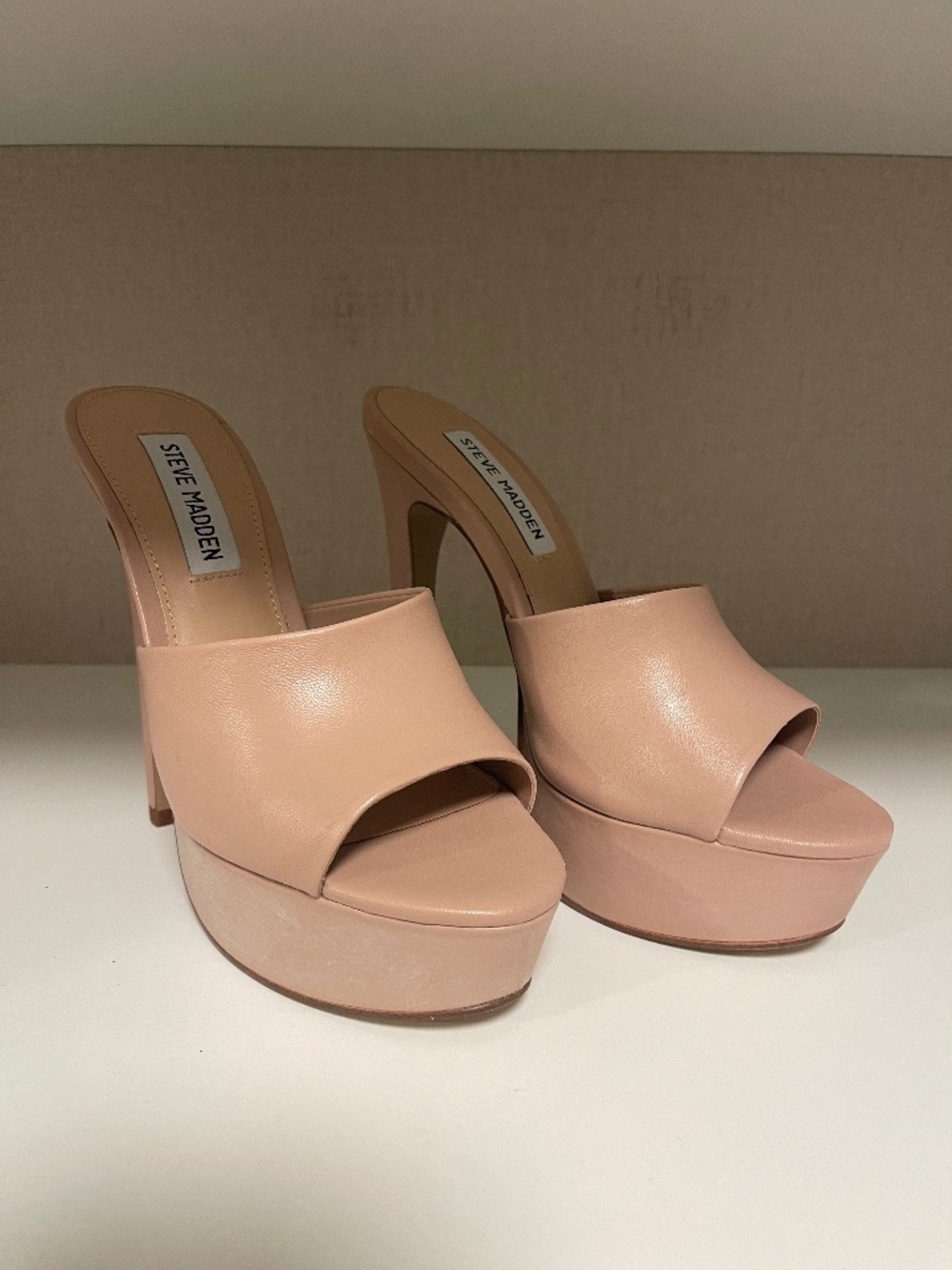 Steve Madden Nude Leather Platform Mule Heels | Women's Size 7